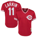 tocy C.Reds #11 Barry Larkin Player Mitchell & Ness Red Throwback Cooperstown Mesh T-shirt Game Stitched Jerseys