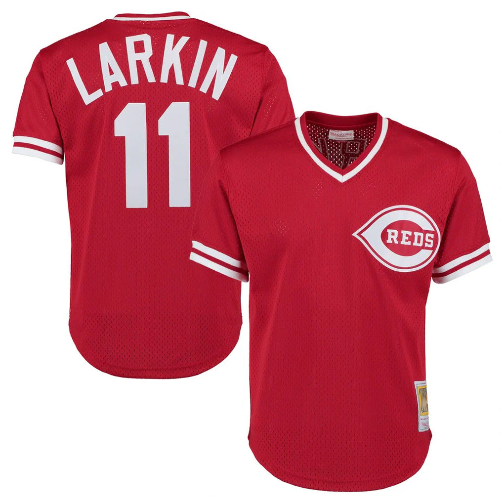 tocy C.Reds #11 Barry Larkin Player Mitchell & Ness Red Throwback Cooperstown Mesh T-shirt Game Stitched Jerseys