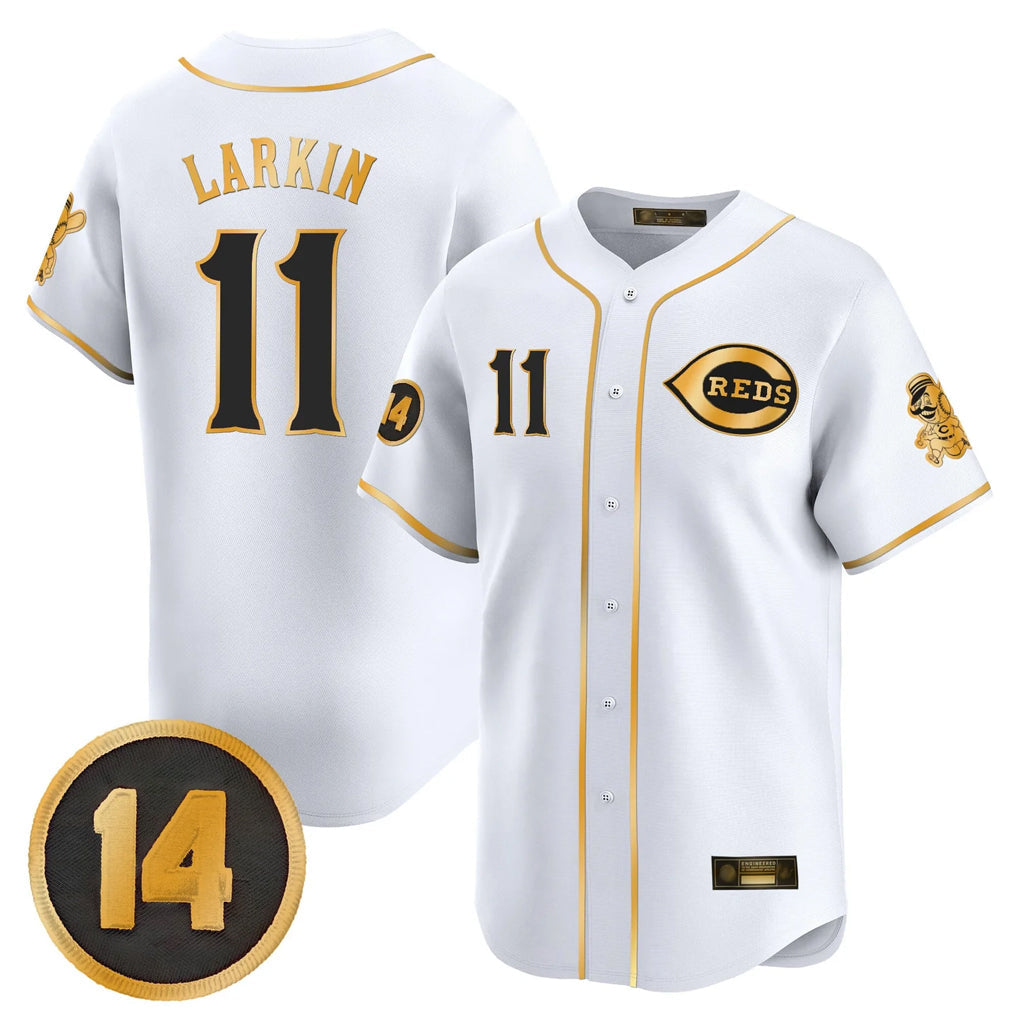 tocy C.Reds #11 Barry Larkin Player White-Gold Vapor Premier Limited Home Stitched Jerseys