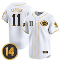 tocy C.Reds #11 Barry Larkin Player White-Gold Vapor Premier Limited Home Stitched Jerseys
