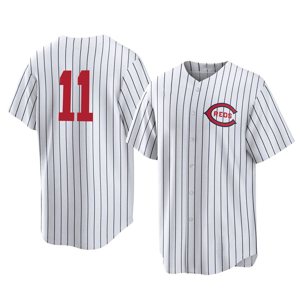 tocy C.Reds #11 Barry Larkin Player White Stripe Field of Dreams Game Home Stitched Jerseys