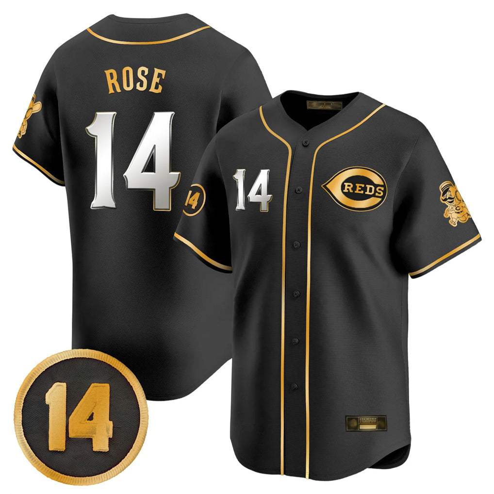 tocy C.Reds #14 Pete Rose Player Black-Gold Vapor Premier Limited Home Stitched Jerseys
