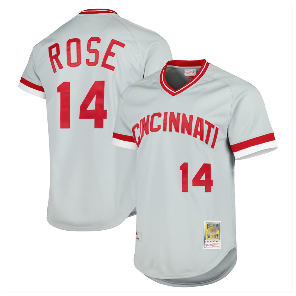 tocy C.Reds #14 Pete Rose Player Mitchell & Ness Gray Throwback Cooperstown Mesh T-shirt Game Stitched Jerseys