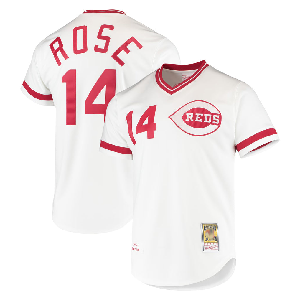 tocy C.Reds #14 Pete Rose Player Mitchell & Ness White Throwback Cooperstown Mesh T-shirt Game Stitched Jerseys