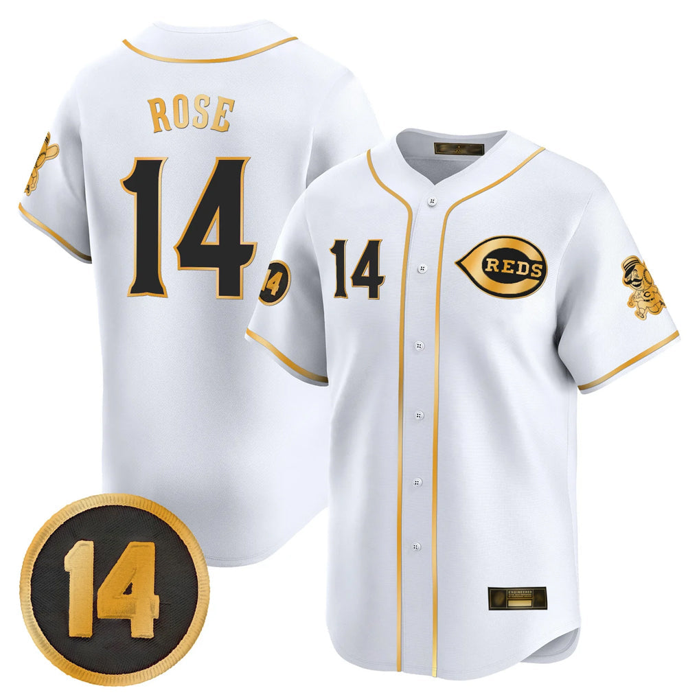 tocy C.Reds #14 Pete Rose Player White-Gold Vapor Premier Limited Home Stitched Jerseys