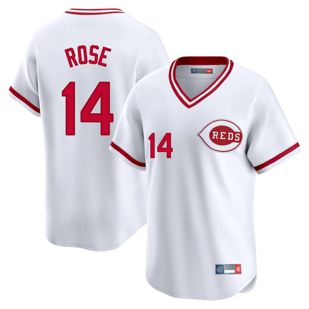 tocy C.Reds #14 Pete Rose Player White Cooperstown Collection Limited T-shirt Home Stitched Jerseys