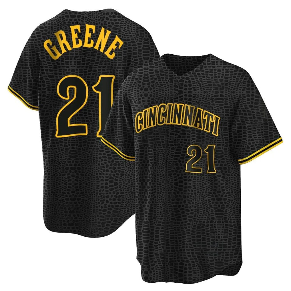 tocy C.Reds #21 Hunter Greene Player Black Snake Skin City Home Stitched Jerseys