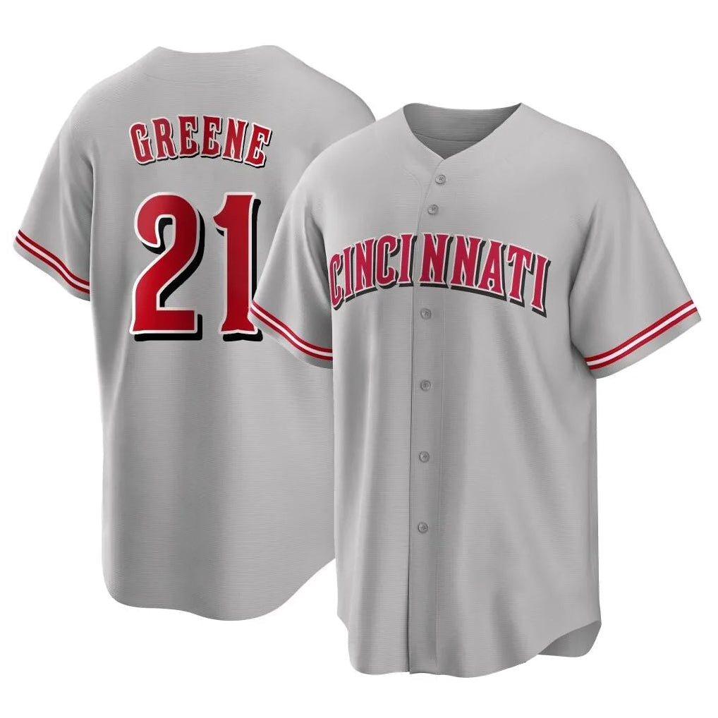tocy C.Reds #21 Hunter Greene Player Gray Home Game Stitched Jerseys