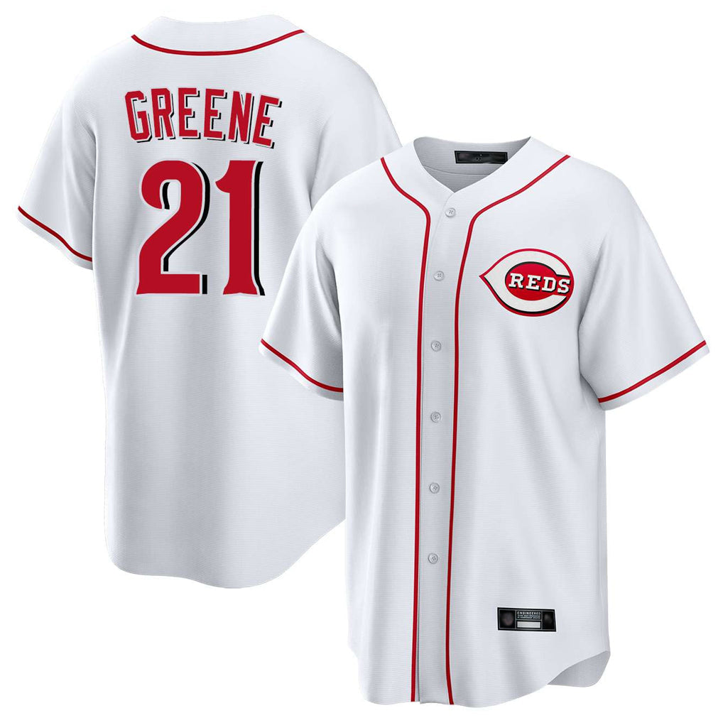 tocy C.Reds #21 Hunter Greene Player White Game Home Stitched Jerseys