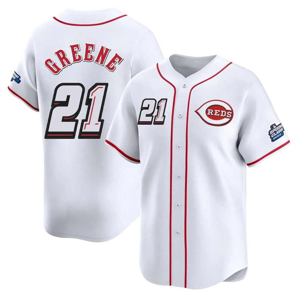 tocy C.Reds #21 Hunter Greene Player White Speedway Classic Home Limited Stitched Jerseys