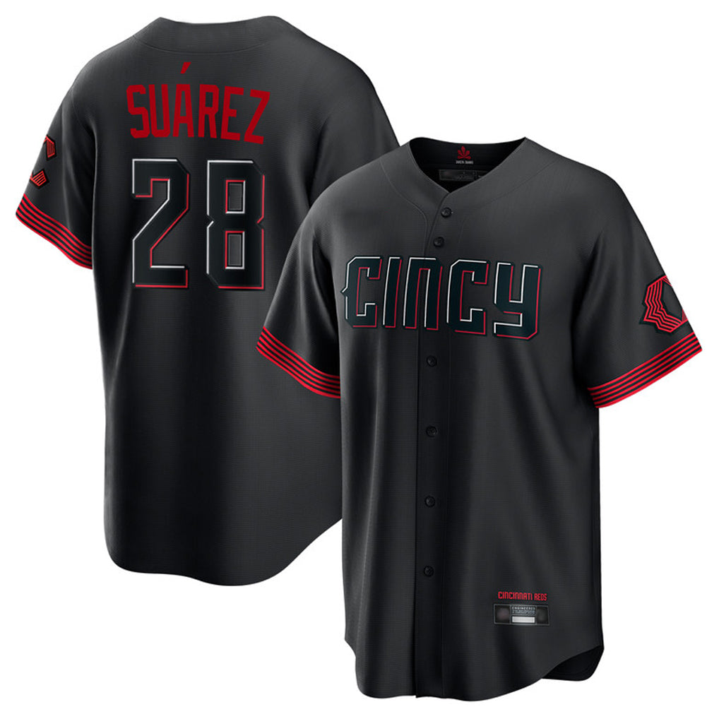 tocy C.Reds #28 Eugenio Su¡§¡érez Player Black City Connect Home Game Stitched Jerseys