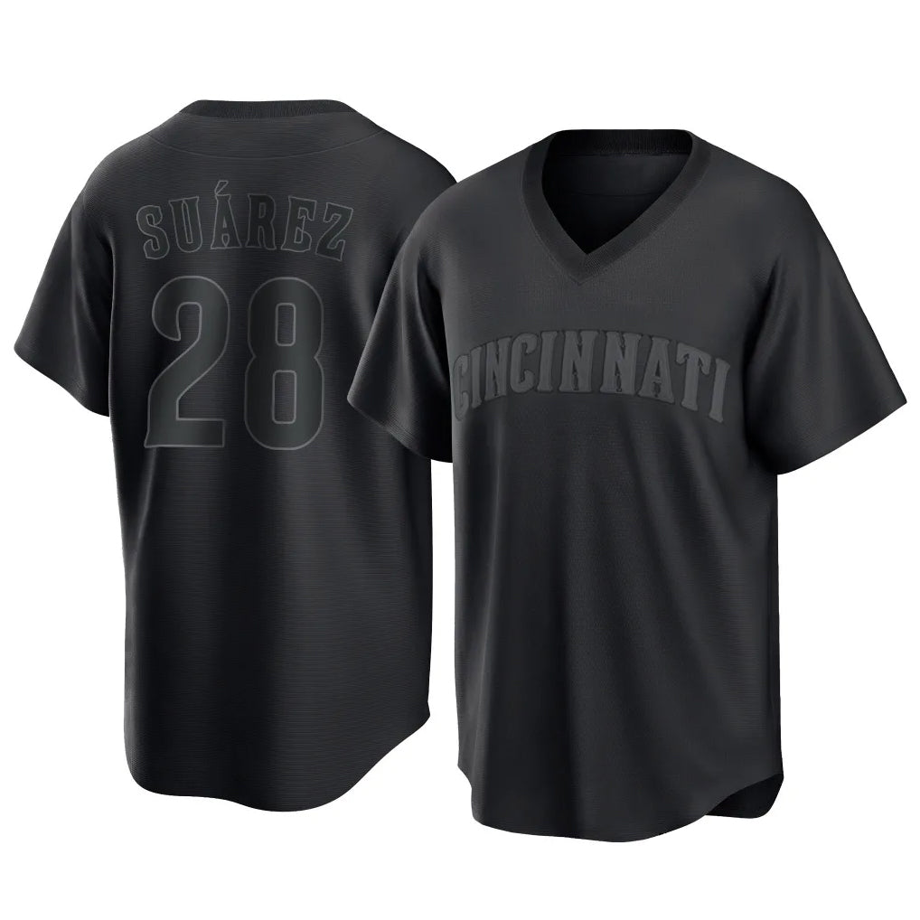 tocy C.Reds #28 Eugenio Su¡§¡érez Player Black T-shirt Game Home Stitched Jerseys