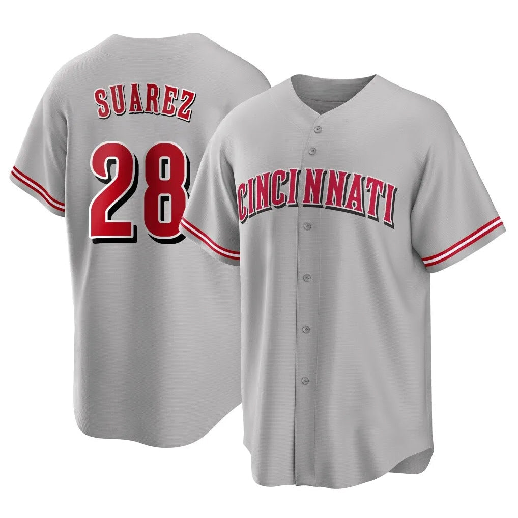 tocy C.Reds #28 Eugenio Su¡§¡érez Player Gray Home Game Stitched Jerseys