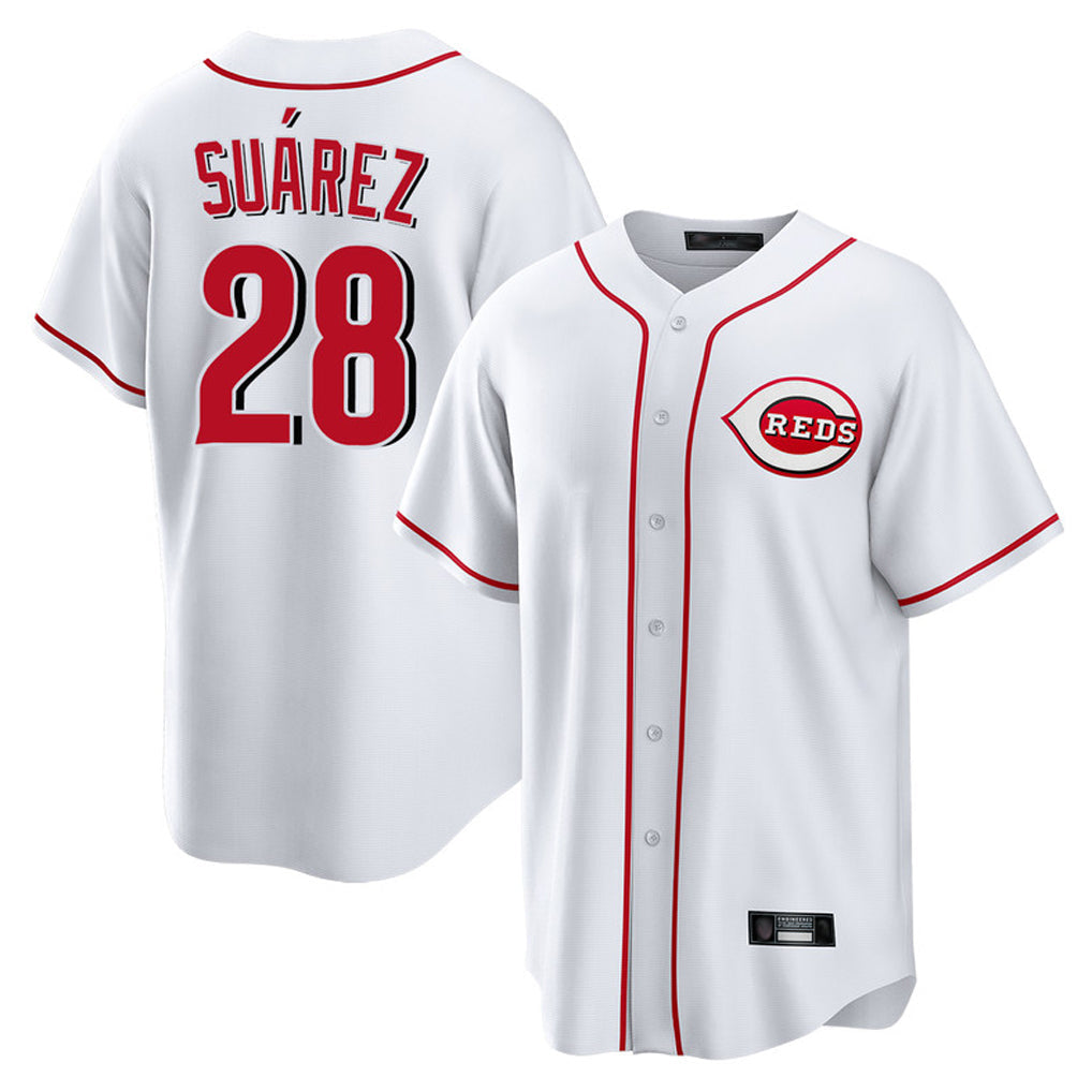 tocy C.Reds #28 Eugenio Su¡§¡érez Player White Game Home Stitched Jerseys