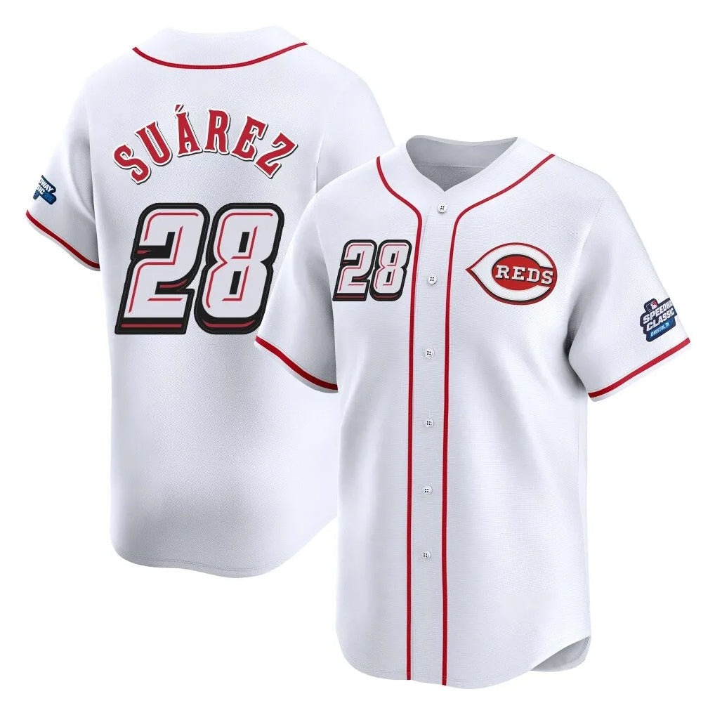 tocy C.Reds #28 Eugenio Su¡§¡érez Player White Speedway Classic Home Limited Stitched Jerseys