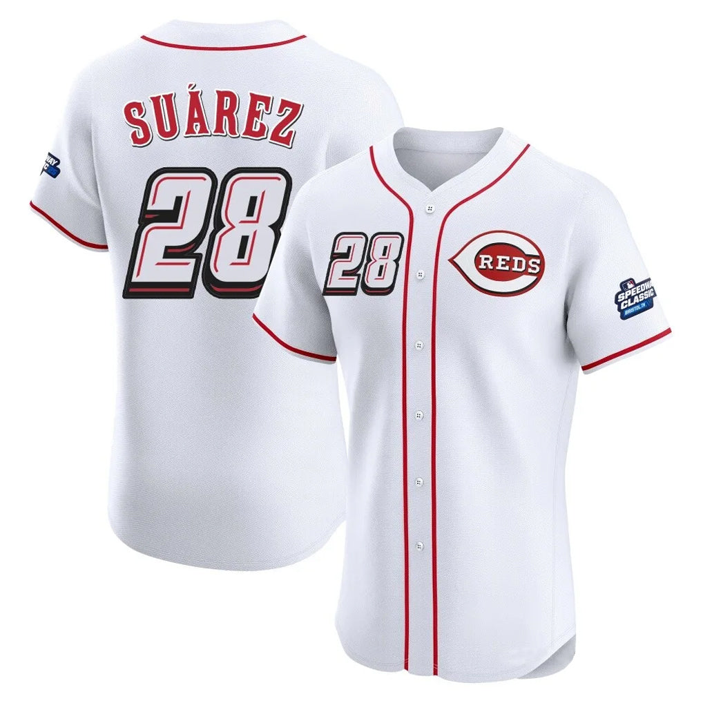 tocy C.Reds #28 Eugenio Su¡§¡érez Player White Speedway Classic Limited Elite Home Stitched Jerseys