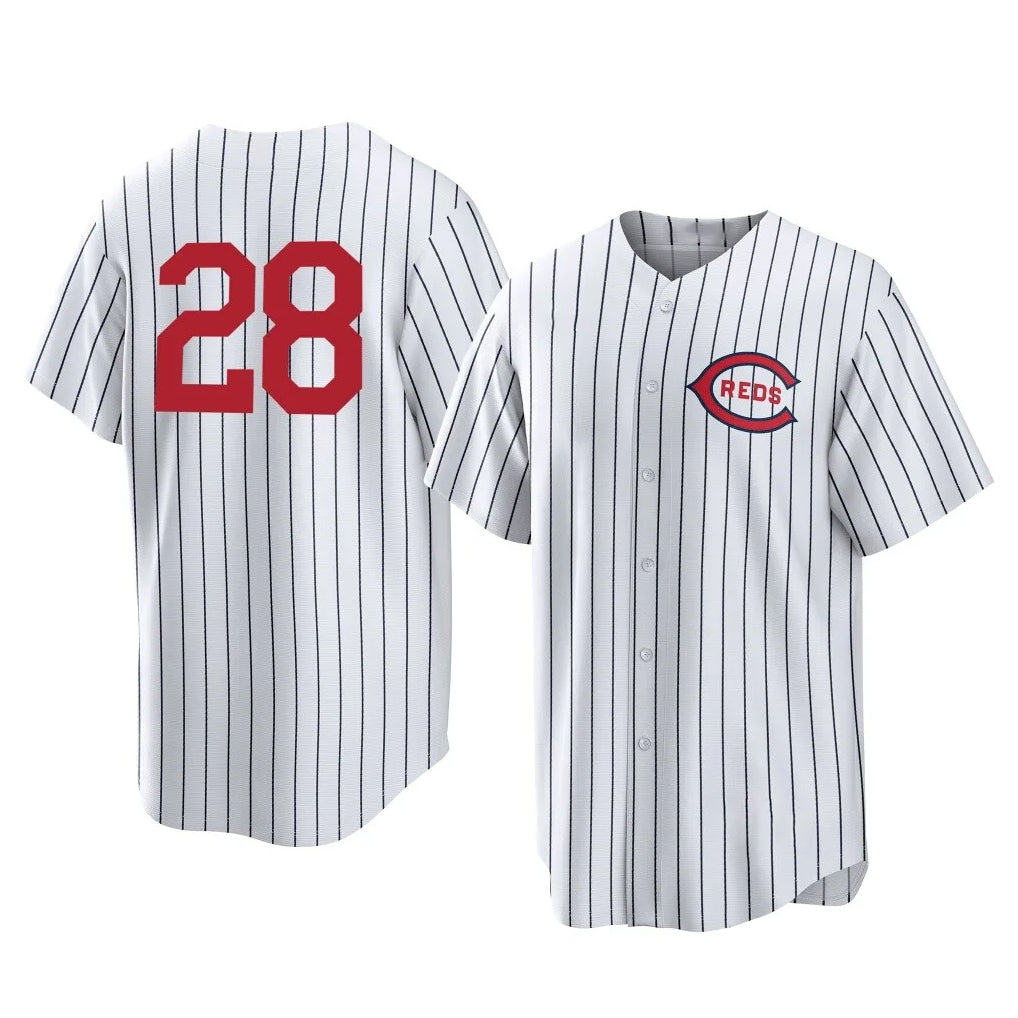 tocy C.Reds #28 Eugenio Su¡§¡érez Player White Stripe Field of Dreams Game Home Stitched Jerseys