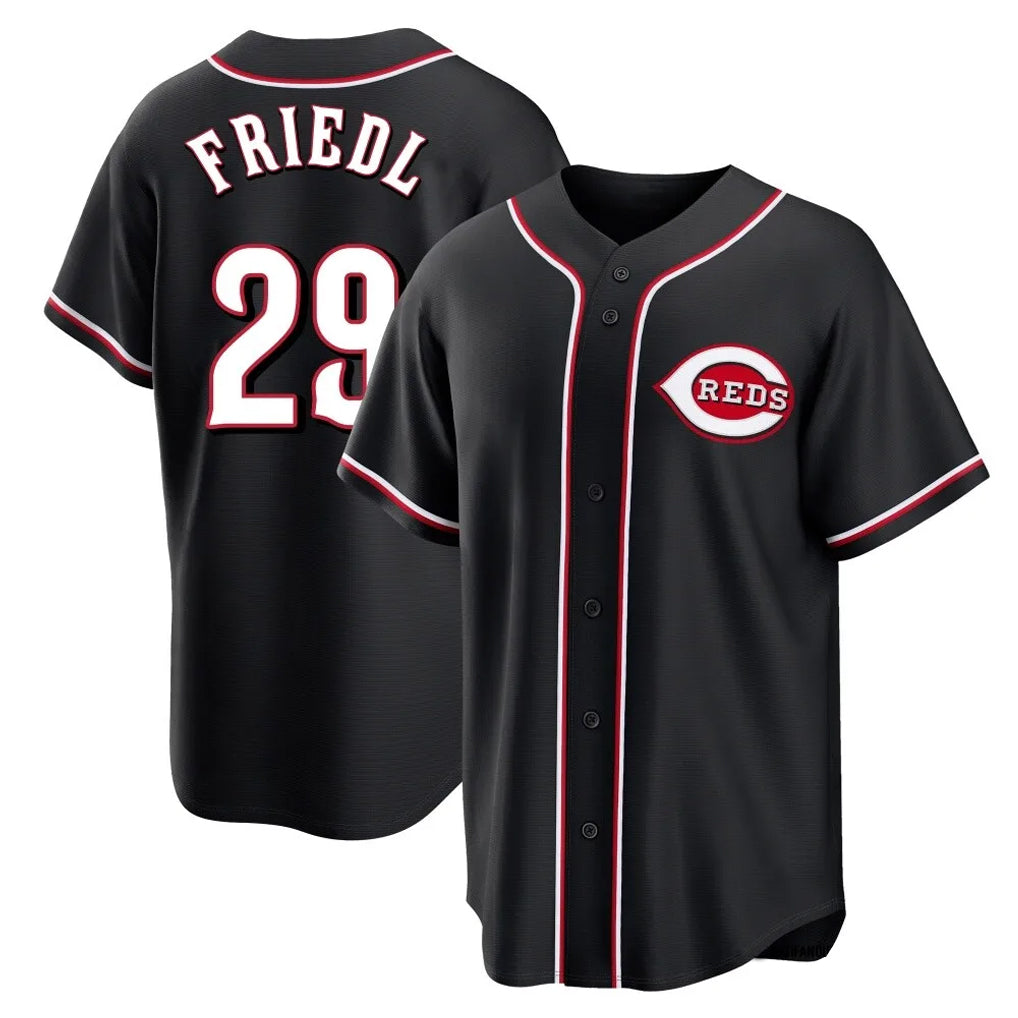 tocy C.Reds #29 TJ Friedl Player Black Fashion Out Home Game Stitched Jerseys