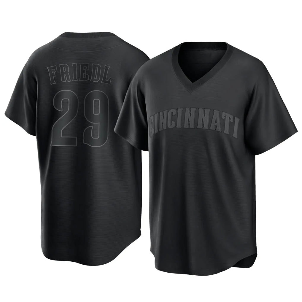 tocy C.Reds #29 TJ Friedl Player Black T-shirt Game Home Stitched Jerseys