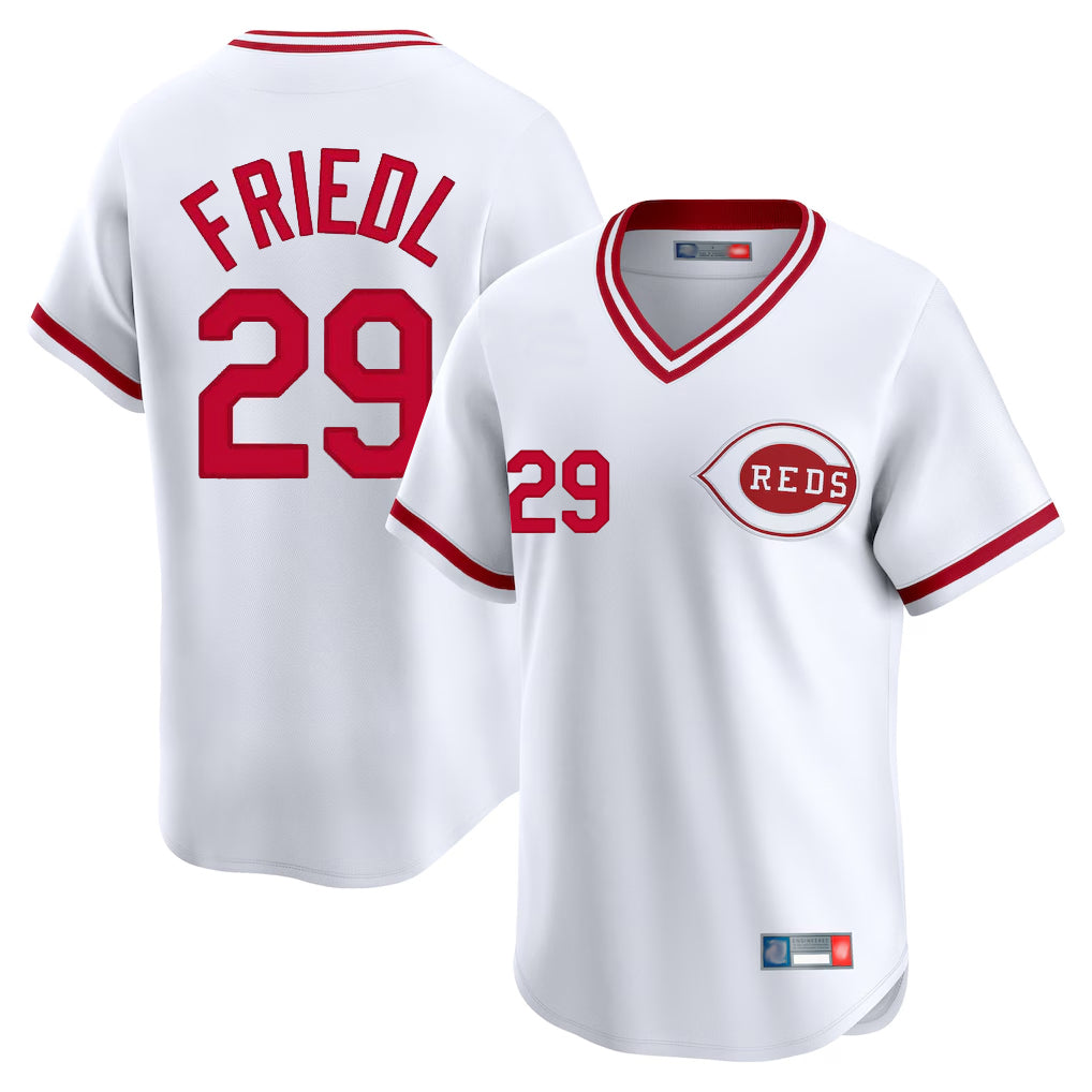 tocy C.Reds #29 TJ Friedl Player White Cooperstown Collection Limited T-shirt Home Stitched Jerseys