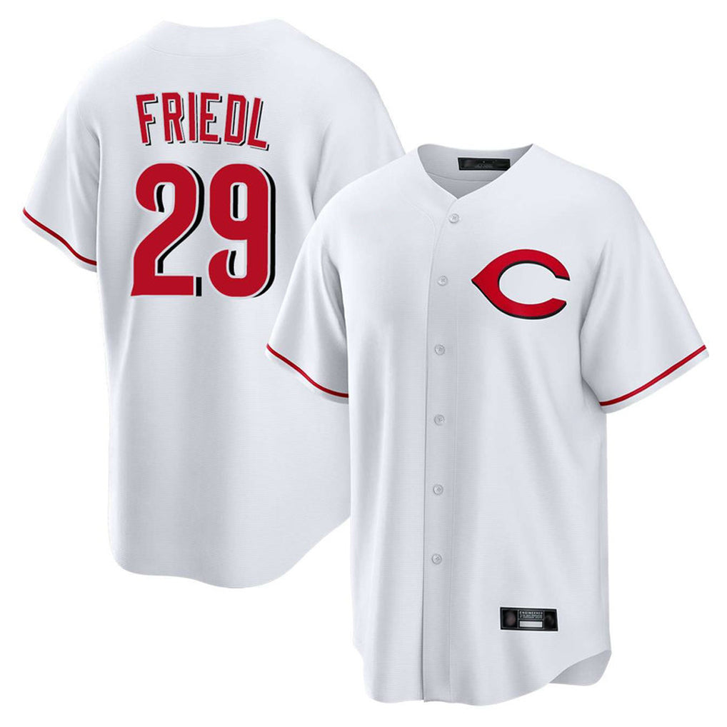 tocy C.Reds #29 TJ Friedl Player White Home Game Stitched Jerseys