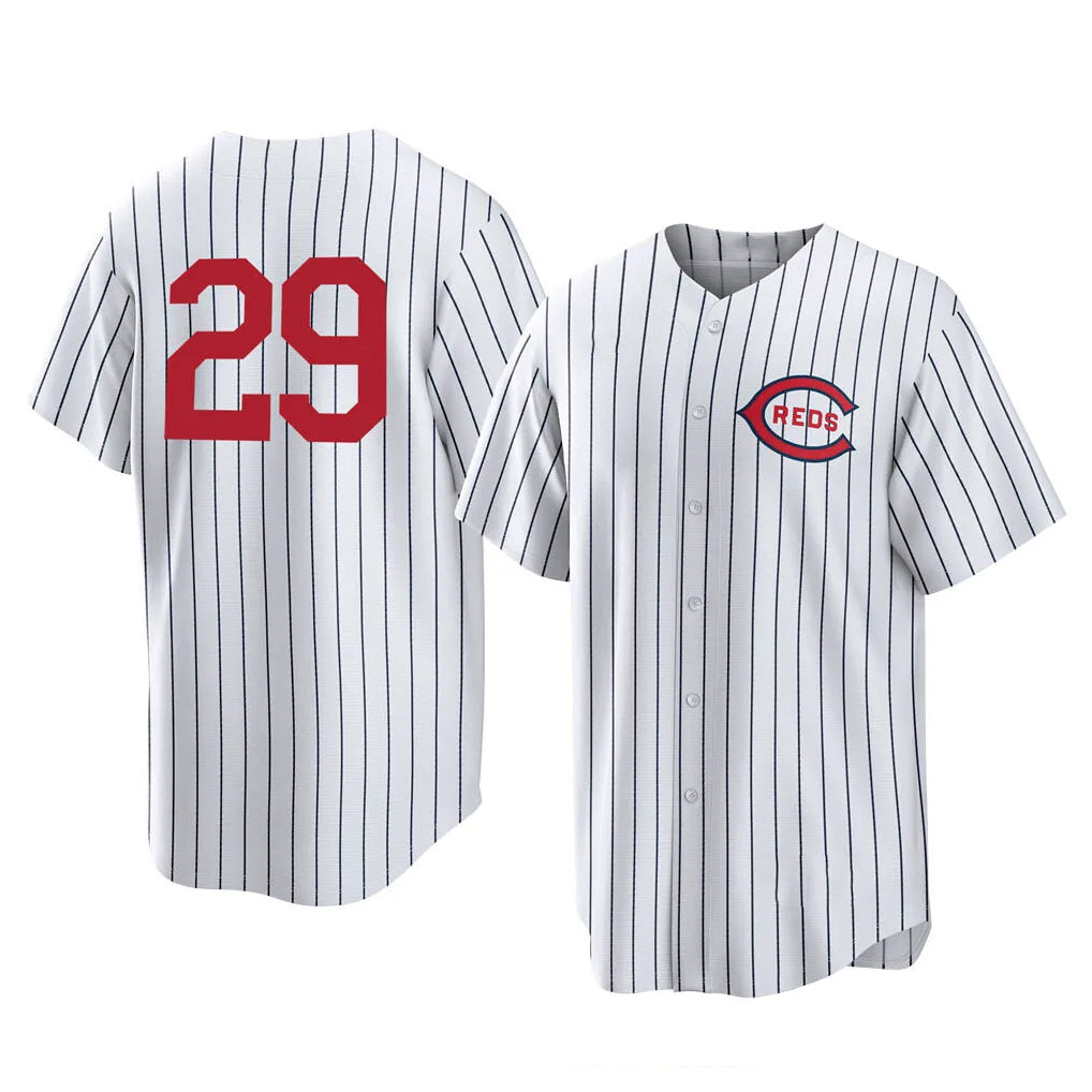 tocy C.Reds #29 TJ Friedl Player White Stripe Field of Dreams Game Home Stitched Jerseys