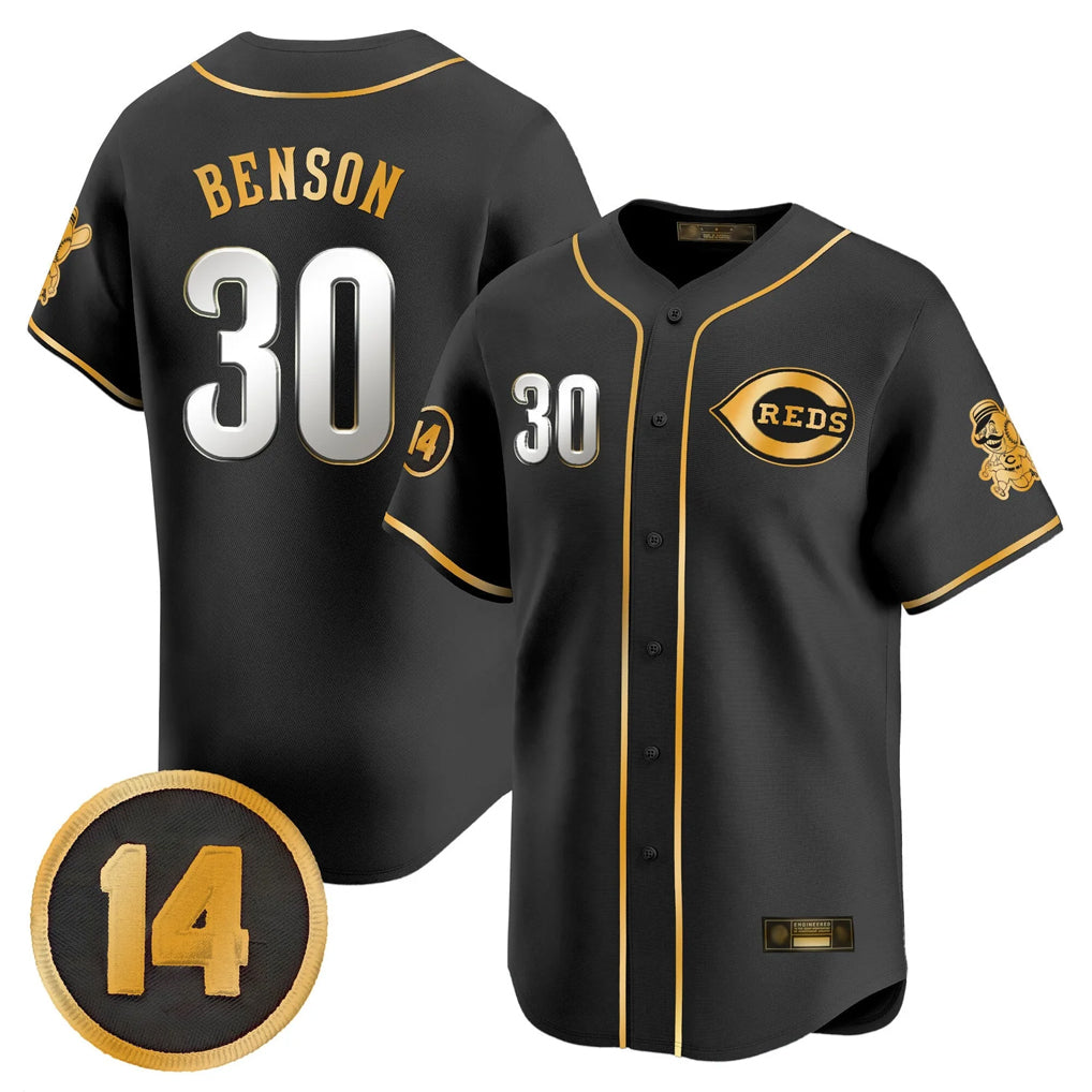 tocy C.Reds #30 Ken Griffey Player Black-Gold Vapor Premier Limited Home Stitched Jerseys