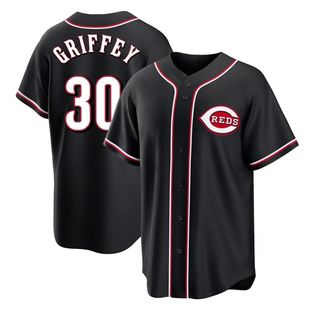 tocy C.Reds #30 Ken Griffey Player Black Fashion Out Home Game Stitched Jerseys