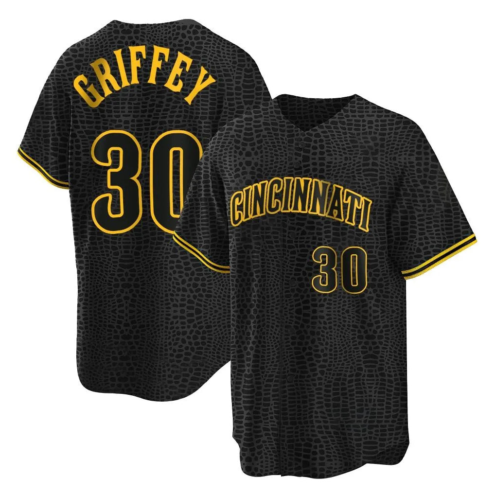 tocy C.Reds #30 Ken Griffey Player Black Snake Skin City Home Stitched Jerseys