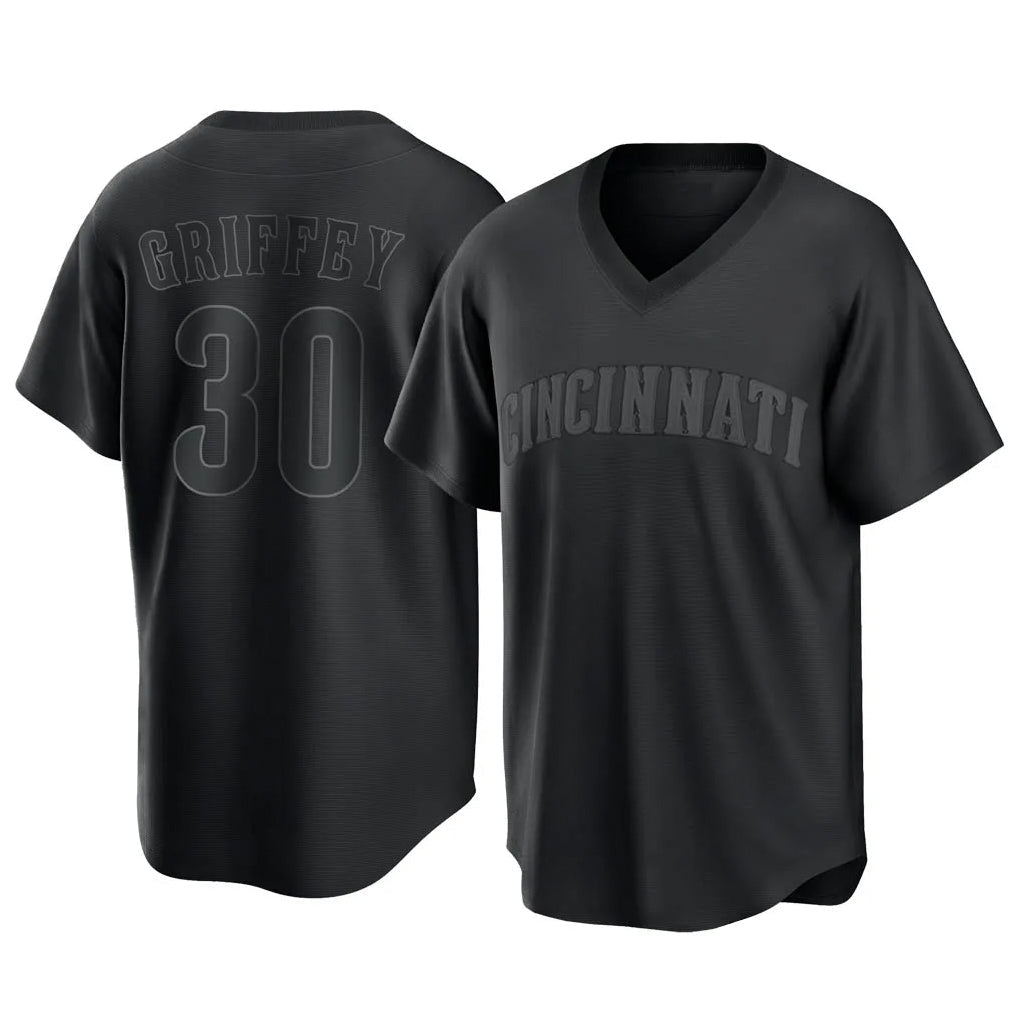 tocy C.Reds #30 Ken Griffey Player Black T-shirt Game Home Stitched Jerseys