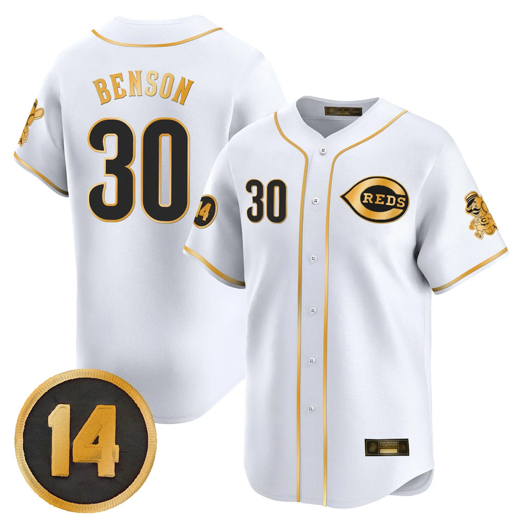 tocy C.Reds #30 Ken Griffey Player White-Gold Vapor Premier Limited Home Stitched Jerseys