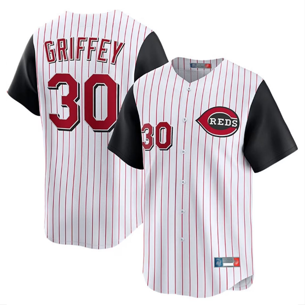 tocy C.Reds #30 Ken Griffey Player White Black Stripe Field of Dreams Game Home Stitched Jerseys