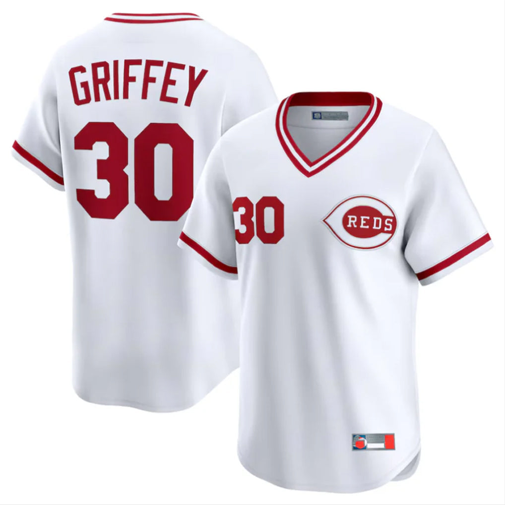 tocy C.Reds #30 Ken Griffey Player White Cooperstown Collection Limited T-shirt Home Stitched Jerseys