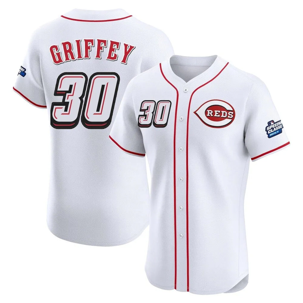 tocy C.Reds #30 Ken Griffey Player White Speedway Classic Limited Elite Home Stitched Jerseys