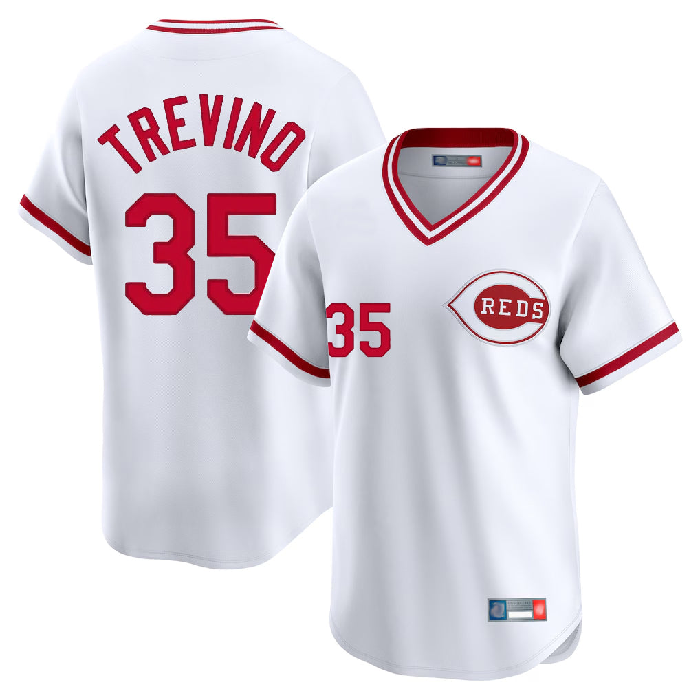 tocy C.Reds #35 Jose Trevino Player White Cooperstown Collection Limited T-shirt Home Stitched Jerseys
