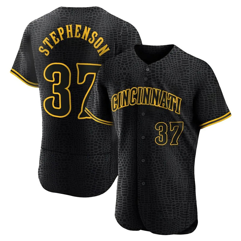 tocy C.Reds #37 Tyler Stephenson Player Black Snake Skin City Limited Elite Home Stitched Jerseys