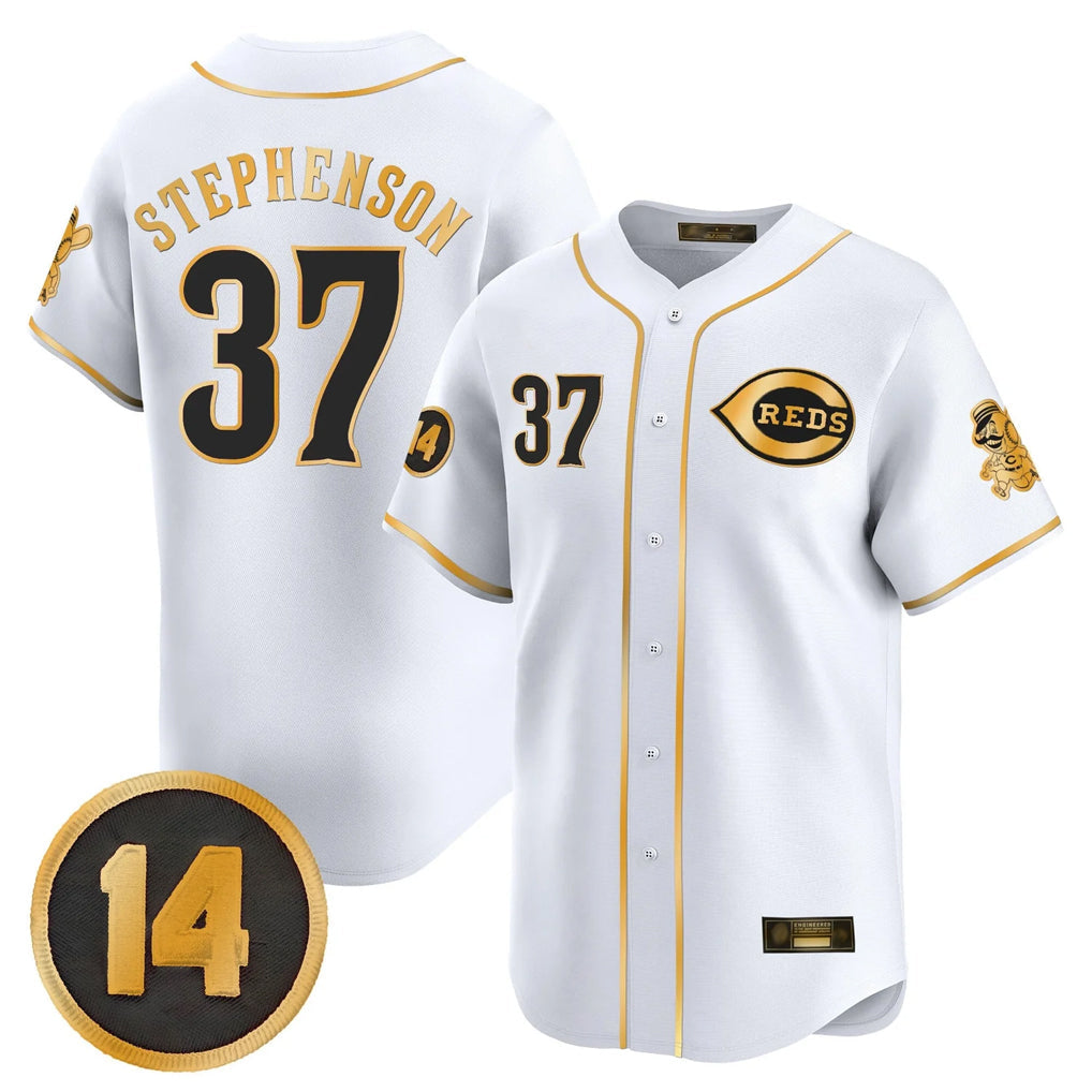 tocy C.Reds #37 Tyler Stephenson Player White-Gold Vapor Premier Limited Home Stitched Jerseys