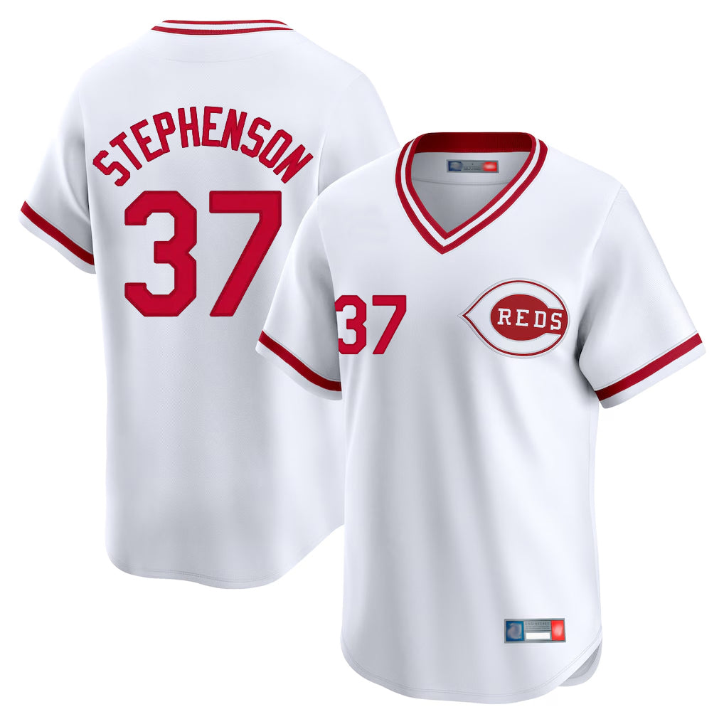 tocy C.Reds #37 Tyler Stephenson Player White Cooperstown Collection Limited T-shirt Home Stitched Jerseys