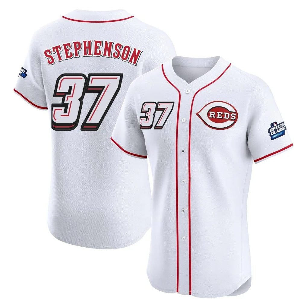 tocy C.Reds #37 Tyler Stephenson Player White Speedway Classic Limited Elite Home Stitched Jerseys