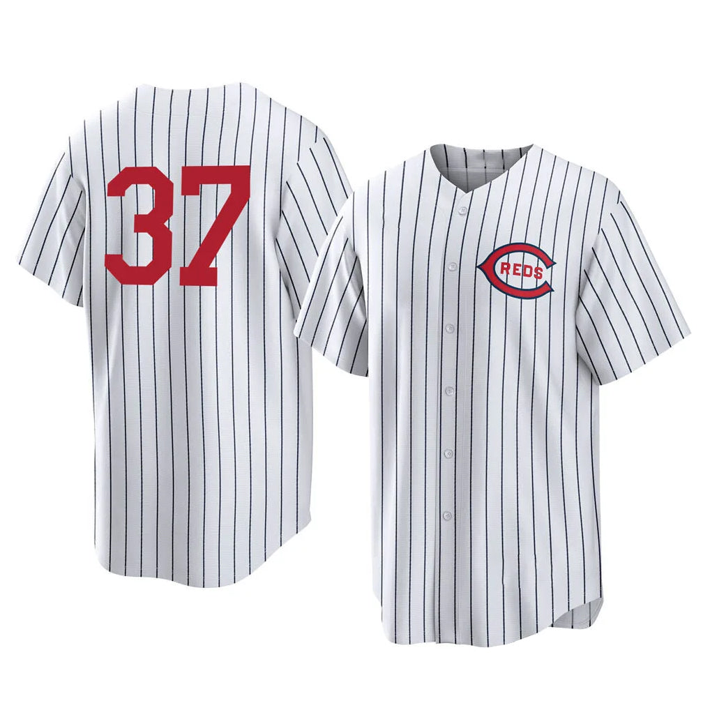 tocy C.Reds #37 Tyler Stephenson Player White Stripe Field of Dreams Game Home Stitched Jerseys