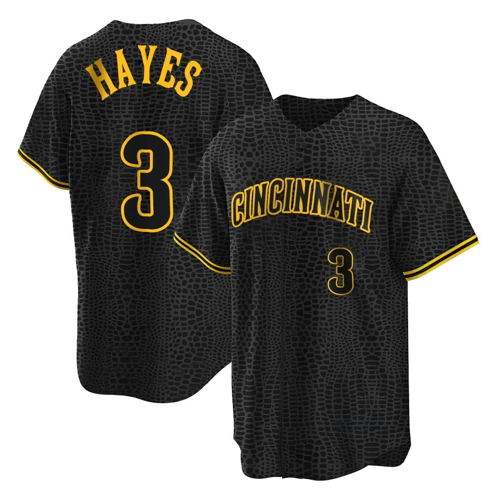 tocy C.Reds #3 Ke'Bryan Hayes Player Black Snake Skin City Home Stitched Jerseys