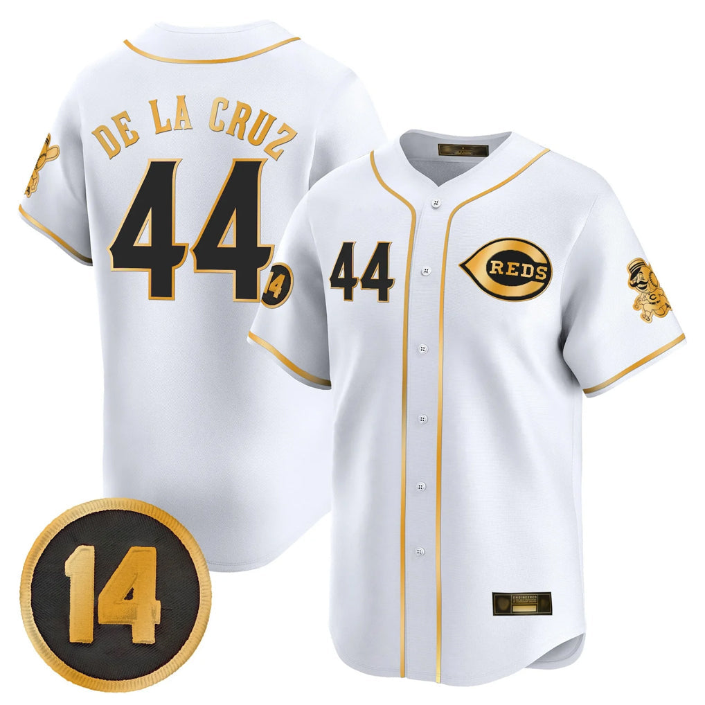 tocy C.Reds #44 Elly De La Cruz Player White-Gold Vapor Premier Limited Home Stitched Jerseys