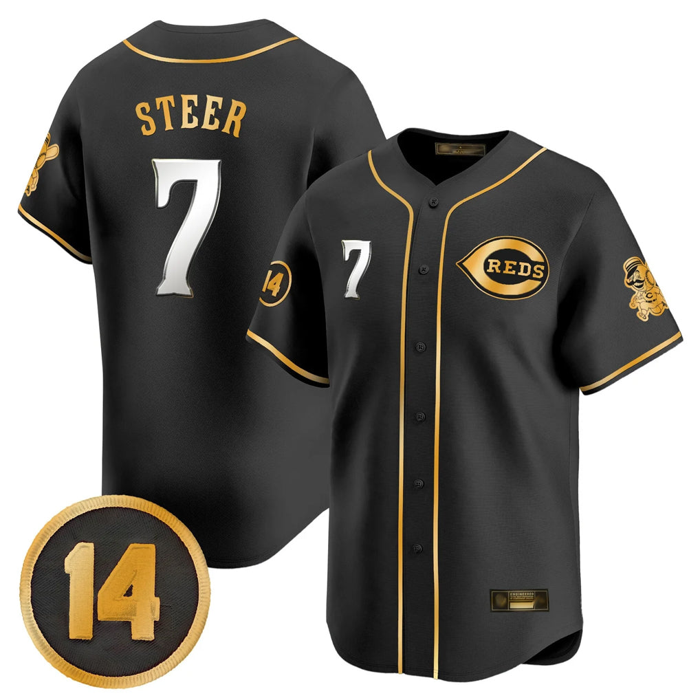 tocy C.Reds #7 Spencer Steer Player Black-Gold Vapor Premier Limited Home Stitched Jerseys