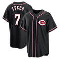 tocy C.Reds #7 Spencer Steer Player Black Fashion Out Home Game Stitched Jerseys