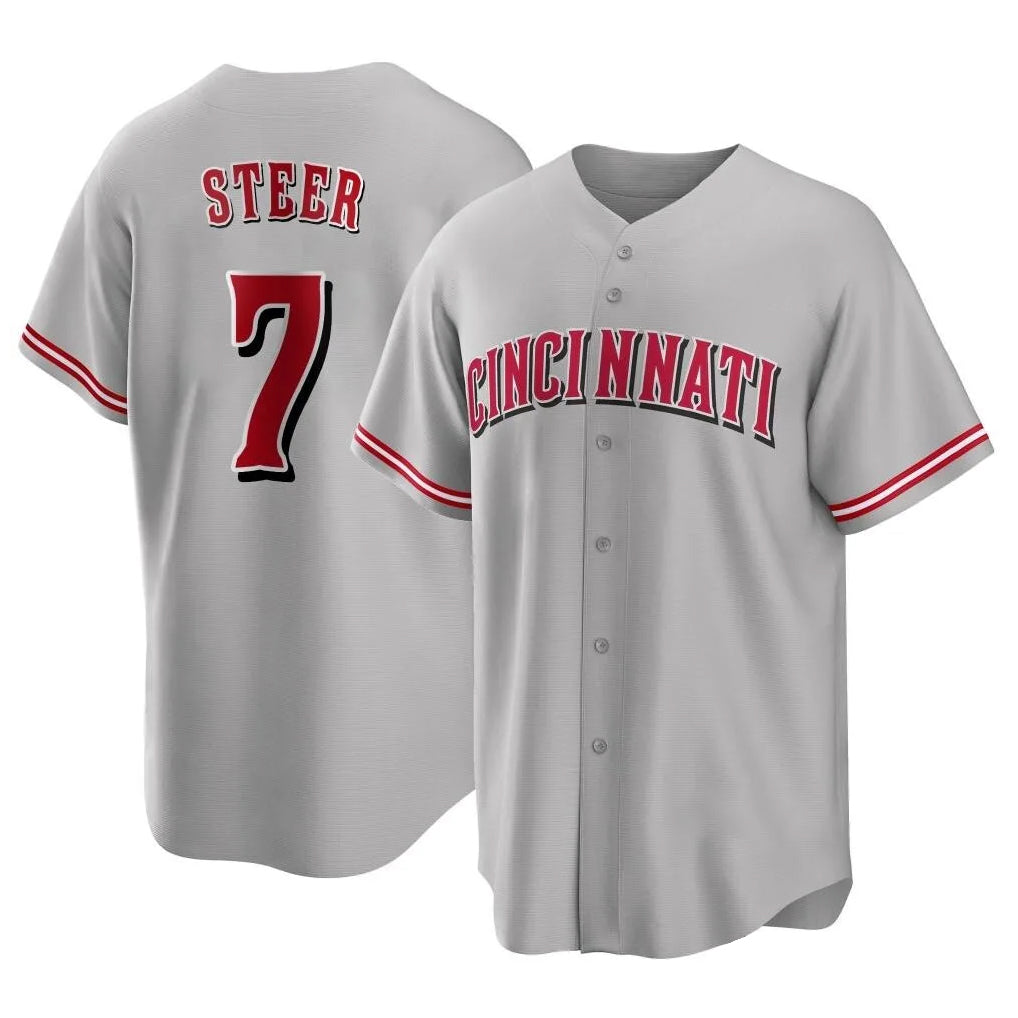 tocy C.Reds #7 Spencer Steer Player Gray Home Game Stitched Jerseys