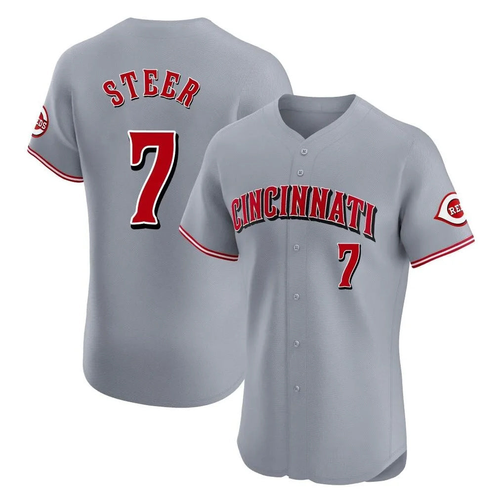 tocy C.Reds #7 Spencer Steer Player Gray Limited Elite Home Stitched Jerseys