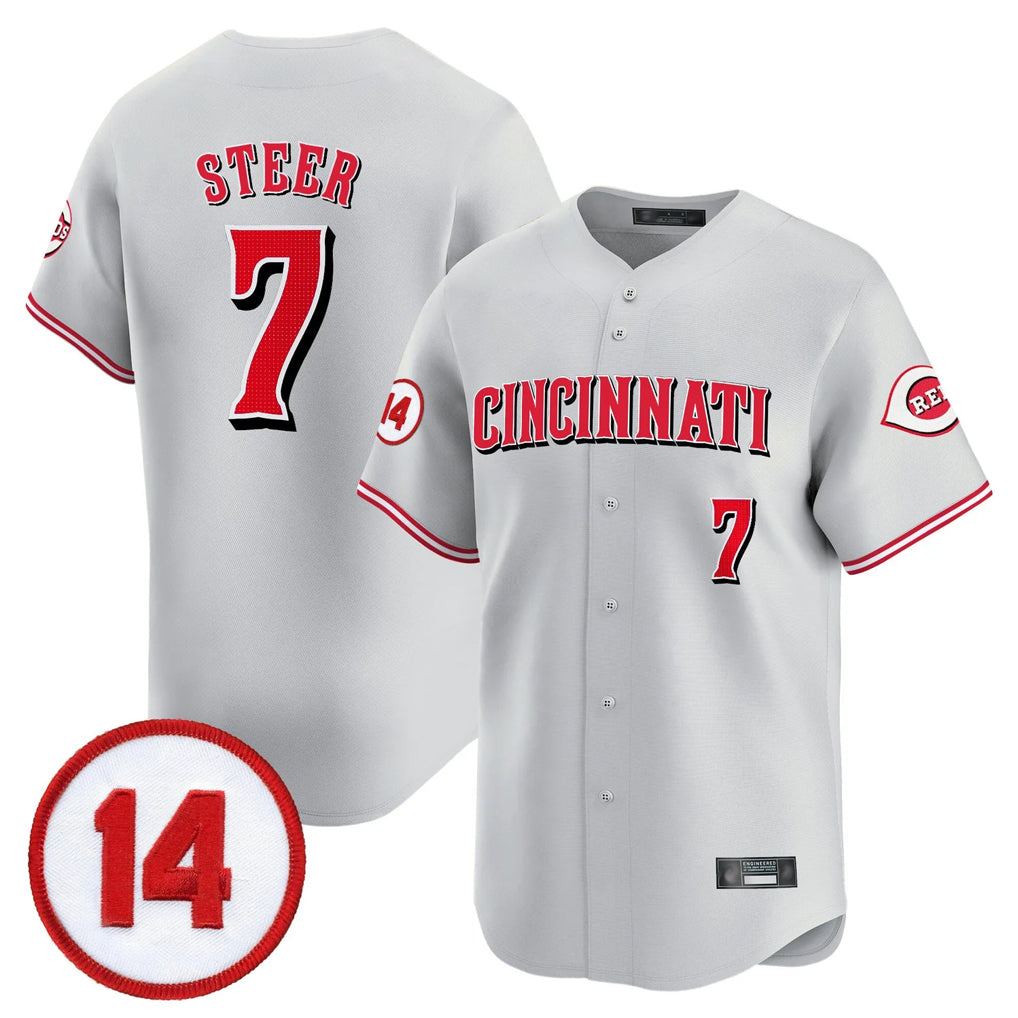 tocy C.Reds #7 Spencer Steer Player Gray Vapor Premier Limited Home Stitched Jerseys