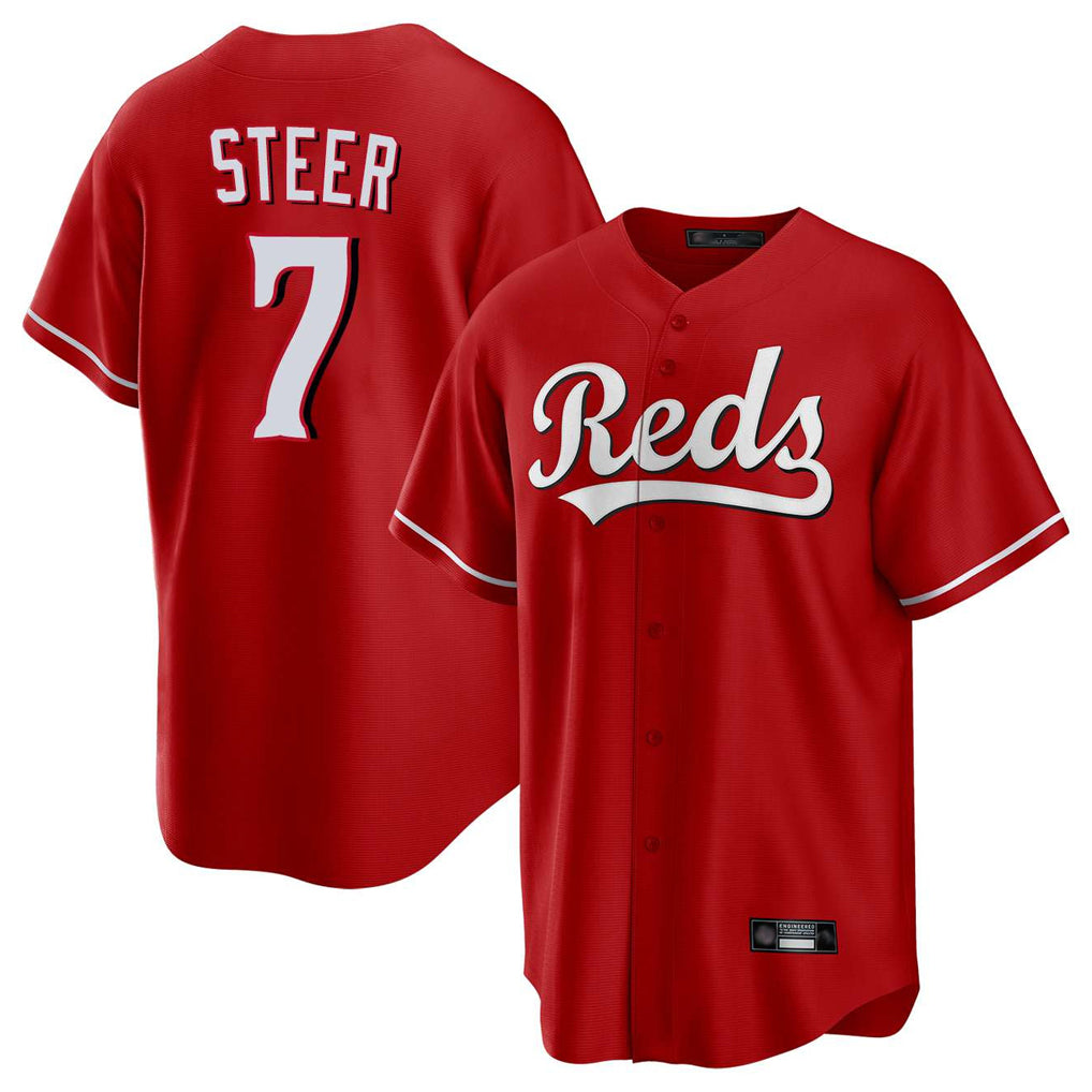 tocy C.Reds #7 Spencer Steer Player Red Home Game Stitched Jerseys