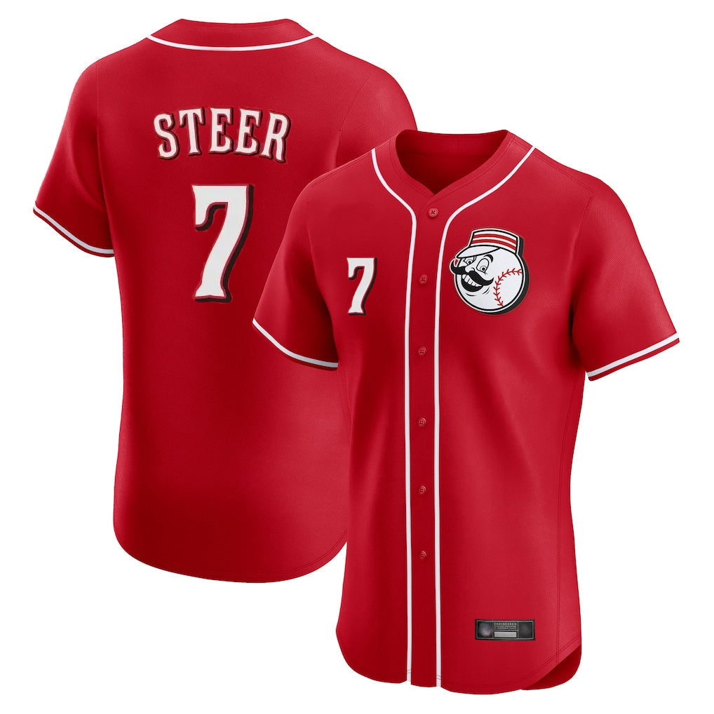 tocy C.Reds #7 Spencer Steer Player Red Limited Elite Home Game Stitched Jerseys