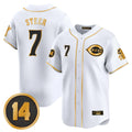 tocy C.Reds #7 Spencer Steer Player White-Gold Vapor Premier Limited Home Stitched Jerseys
